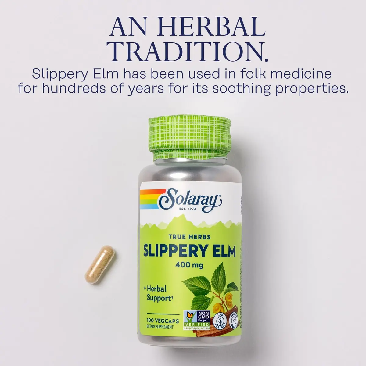 Solaray Slippery Elm Bark 400 mg | Vegan Capsules for Throat & Gut Support - view 4