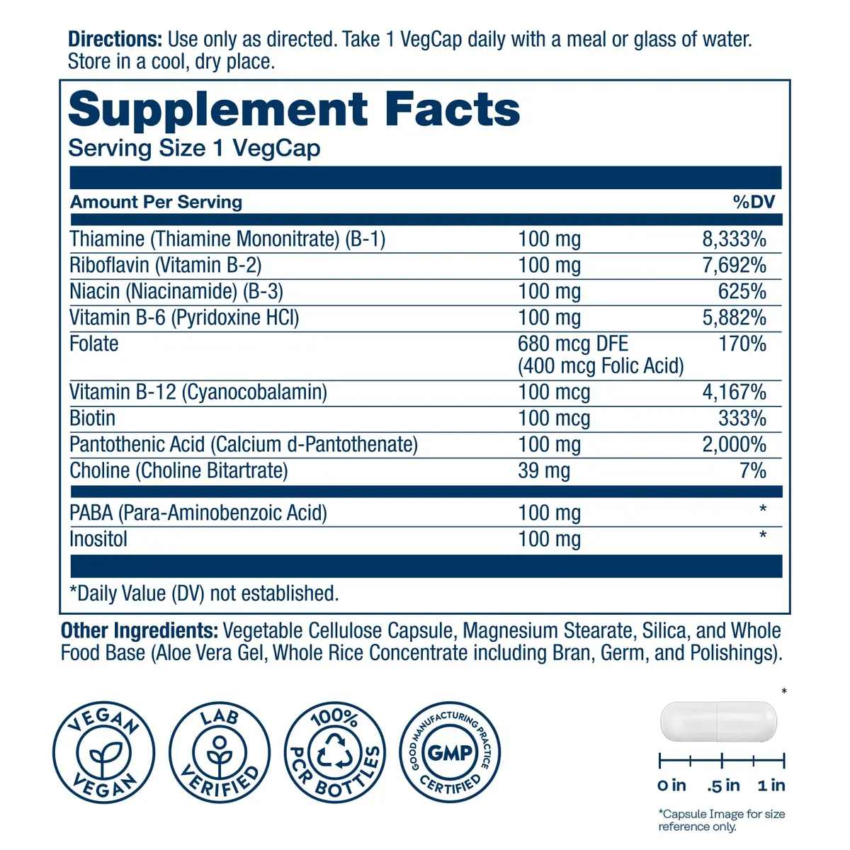 SOLARAY Vitamin B Complex 100mg | Vegan Capsules for Energy & Nerve Support (50 VegCaps) - view 2