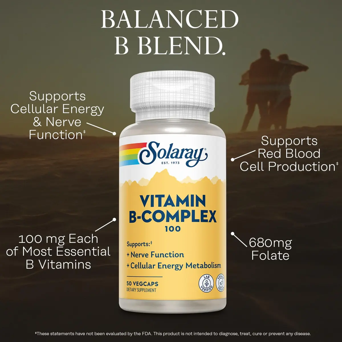 SOLARAY Vitamin B Complex 100mg | Vegan Capsules for Energy & Nerve Support (50 VegCaps) - view 3