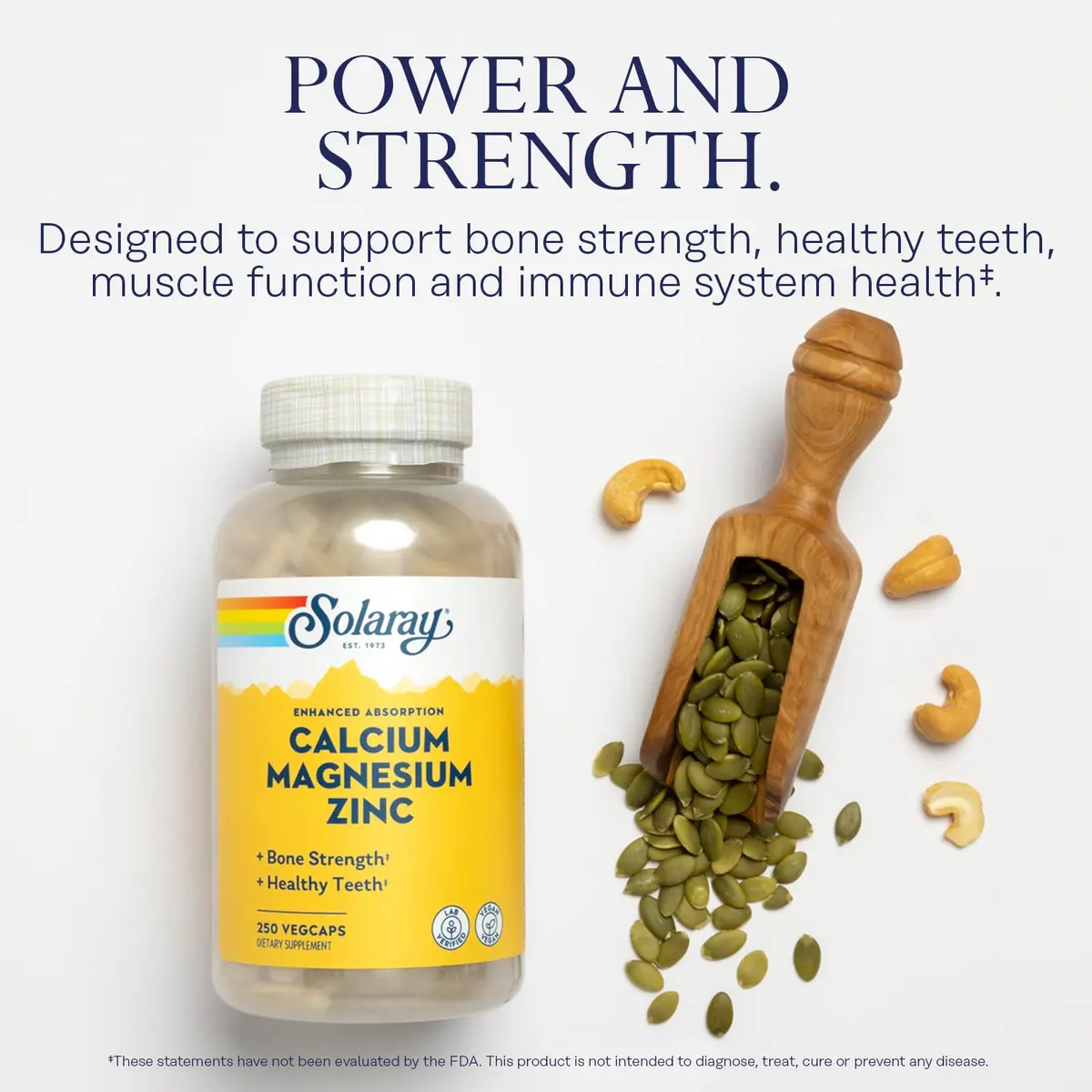 SOLARAY Calcium Magnesium Zinc Supplement - 1000mg Calcium, 500mg Magnesium, 25mg Zinc | Bone & Heart Support - view 3