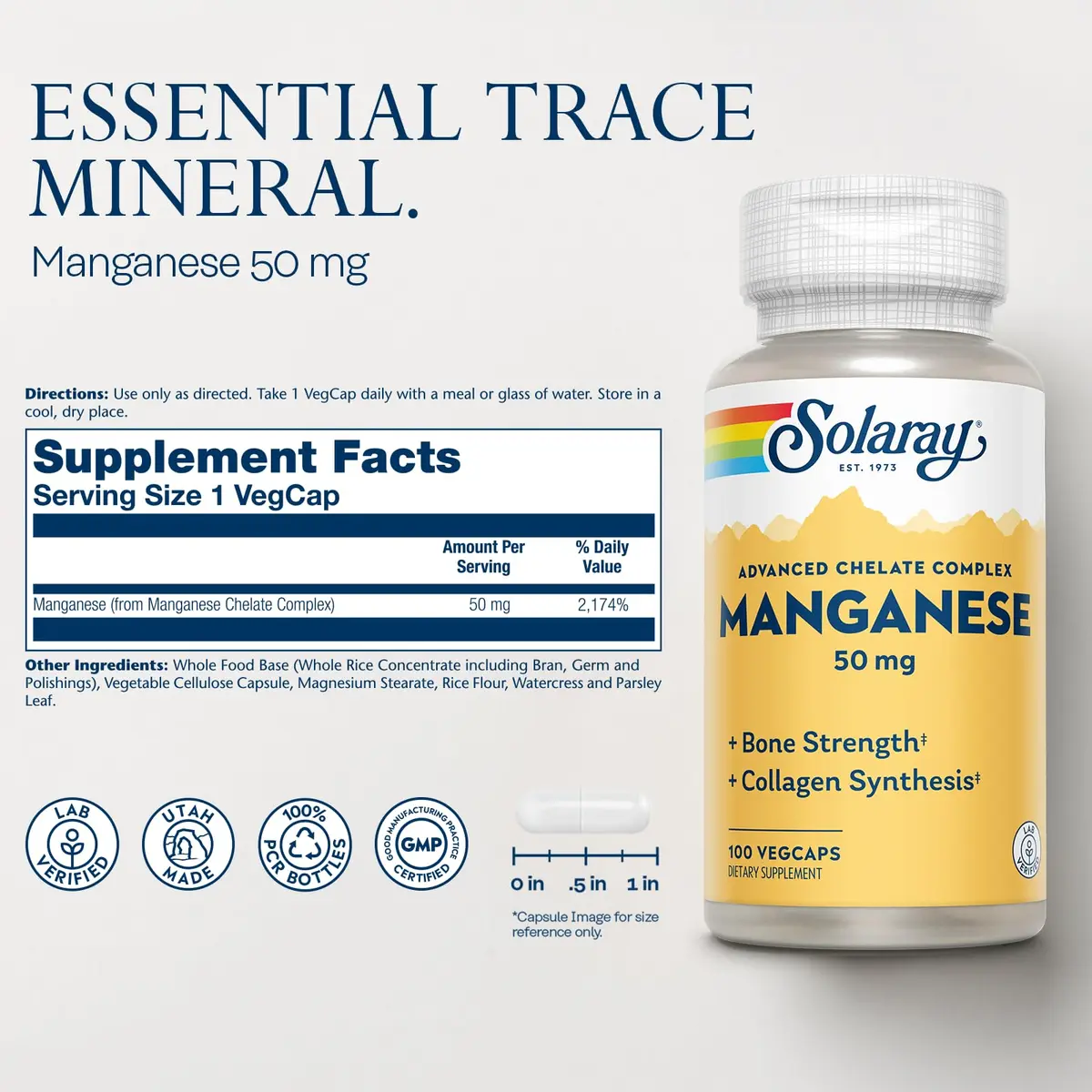 Solaray Manganese Supplement 50 mg | Advanced Chelate Complex for Daily Wellness - view 2