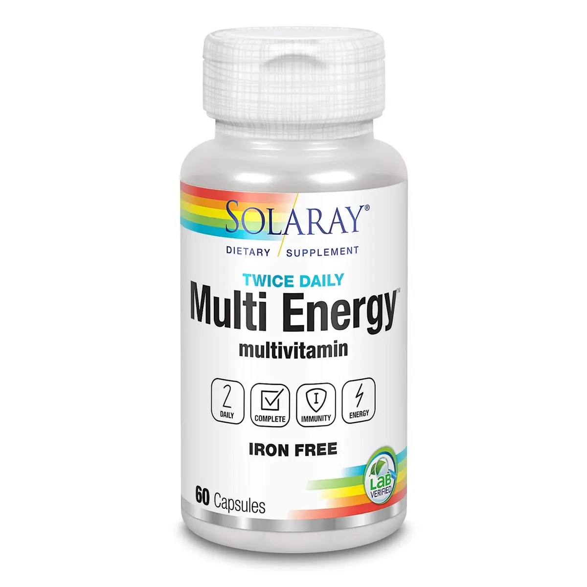 SOLARAY Twice Daily Multi Energy Multivitamin 60ct | Complete, Iron-Free, Non-GMO for Immune & Energy Support - main product image