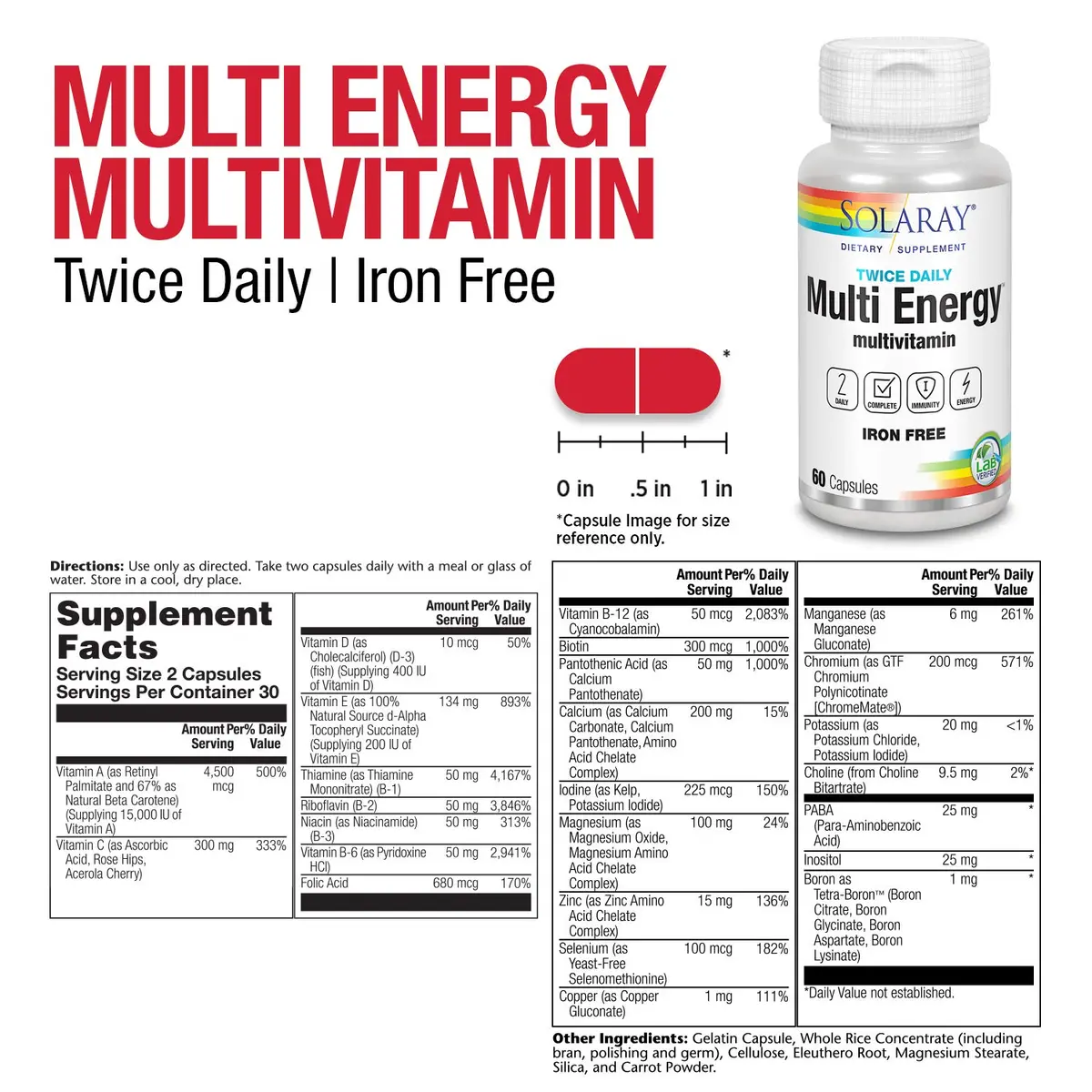SOLARAY Twice Daily Multi Energy Multivitamin 60ct | Complete, Iron-Free, Non-GMO for Immune & Energy Support - view 2