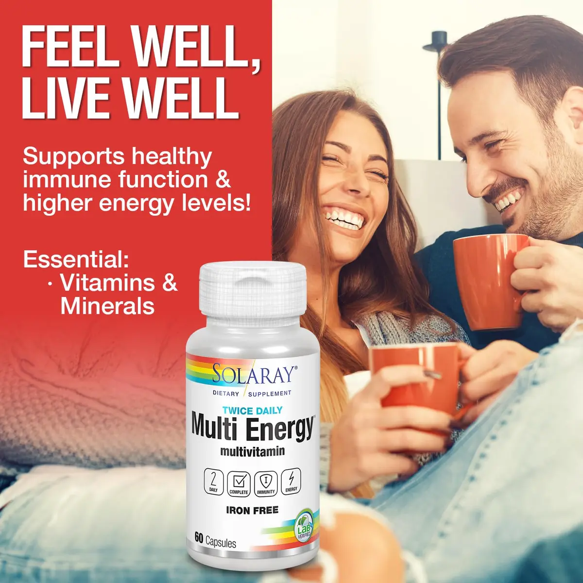 SOLARAY Twice Daily Multi Energy Multivitamin 60ct | Complete, Iron-Free, Non-GMO for Immune & Energy Support - view 3