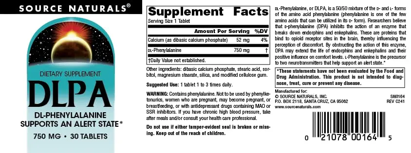 Source Naturals DLPA DL-Phenylalanine 750 mg | Supports Endorphin Levels & Alertness - view 4