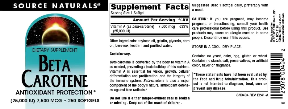 Source Naturals Beta Carotene 7500 mcg (25000 IU) 250mcg (250 Count) | Antioxidant Protection from USA - view 4