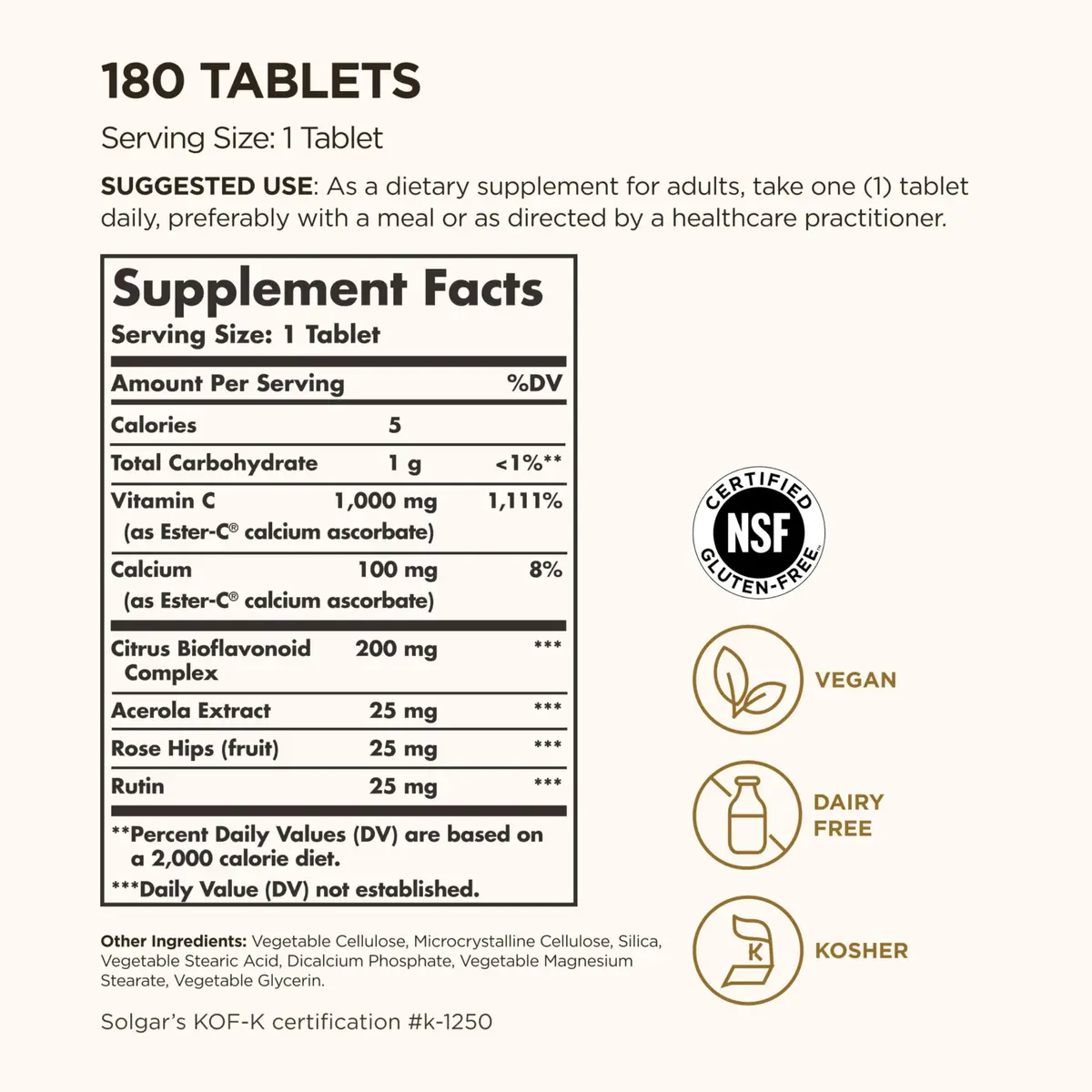 Solgar Ester-C Plus 1000 mg Vitamin C (Ascorbate Ester), 180 Tablets | Gentle, Non-Acidic & Immune Support - view 2
