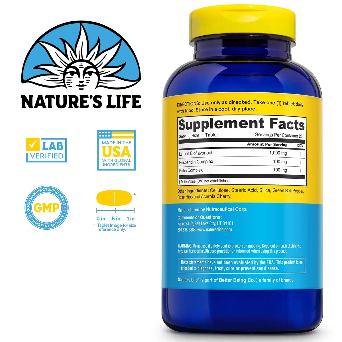 Nature's Life Lemon Bioflavonoids 1000mg | Citrus Bioflavonoids Supplement with Hesperidin & Rutin (250 Tablets) - view 2