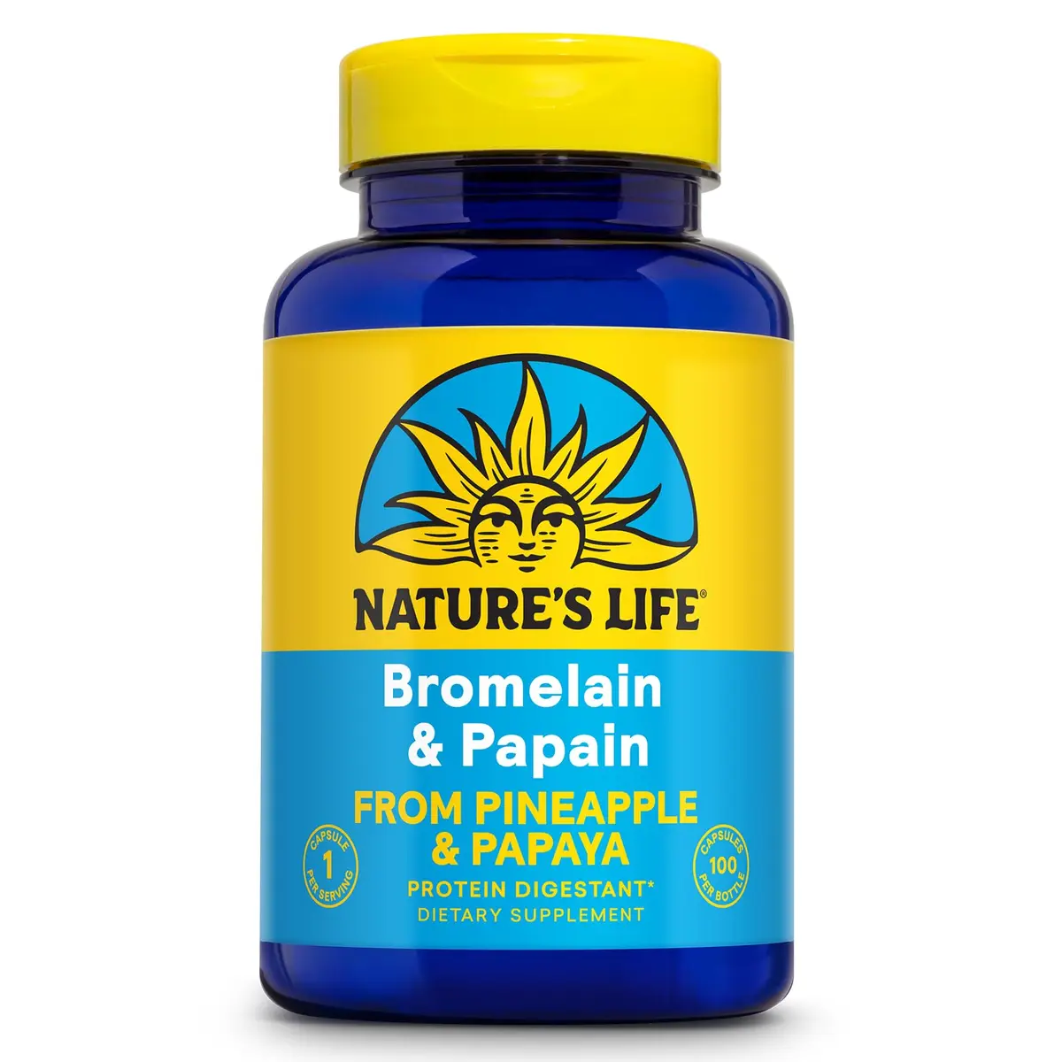 Nature's Life Bromelain & Papain | Digestive Enzymes from Pineapple & Papaya | 250mg | 100 Vegetarian Capsules - main product image