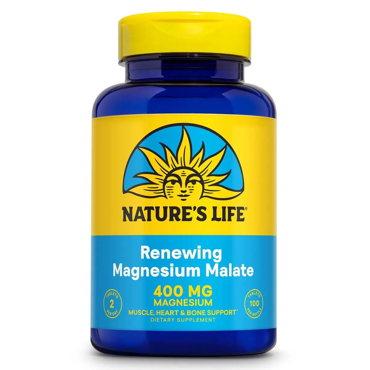 Nature's Life Magnesium Malate 400 mg | Bioavailable Mineral Complex for Bones, Muscles & Heart Support - main product image