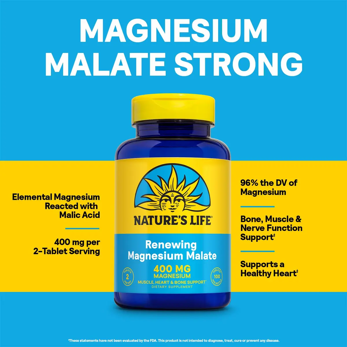 Nature's Life Magnesium Malate 400 mg | Bioavailable Mineral Complex for Bones, Muscles & Heart Support - view 4