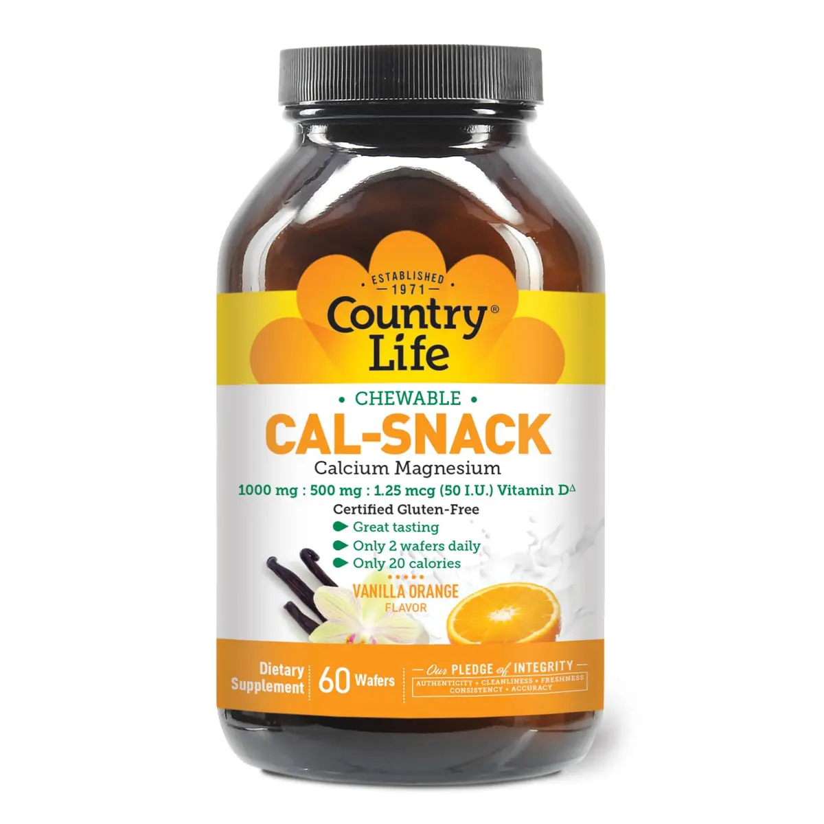 Country Life Cal-Snack Calcium Magnesium with Vitamin D, 60 Wafers | Gluten-Free Vegan Supplement for Adults - main product image
