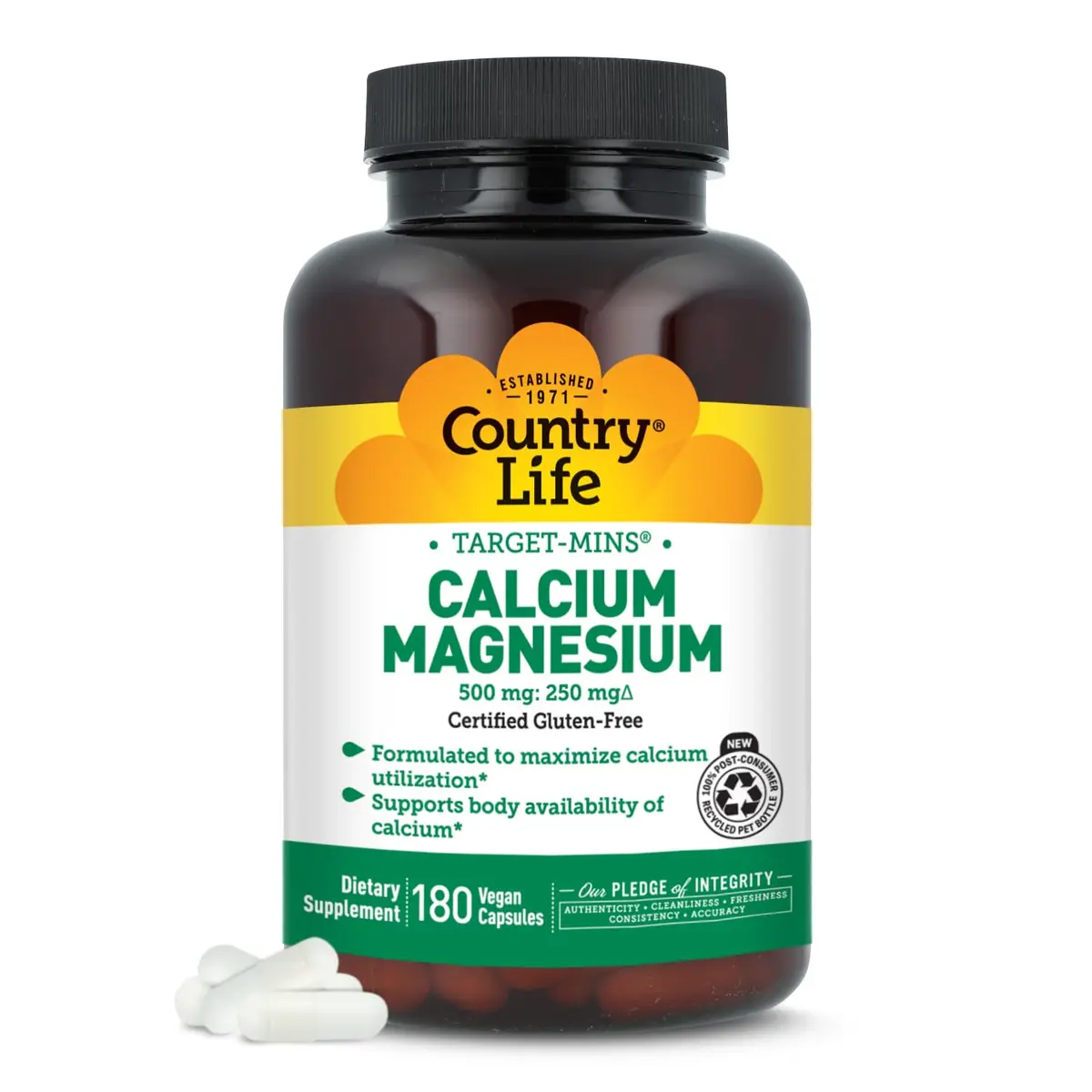 Country Life Target-Mins Calcium Magnesium 180 Capsules | Supports Bone & Muscle Health - main product image