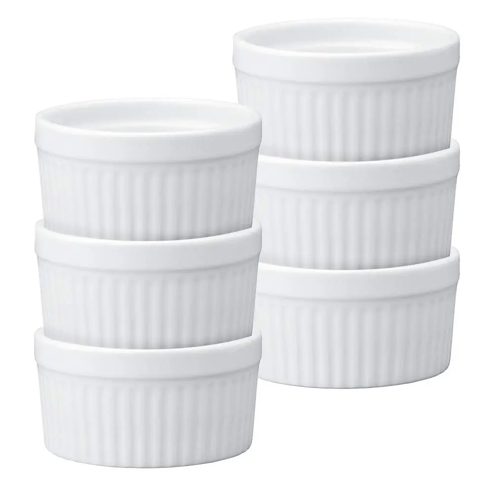 HIC Kitchen Souffle Ramekin Fine Porcelain 8oz Set of 6 | Oven & Microwave Safe - main product image