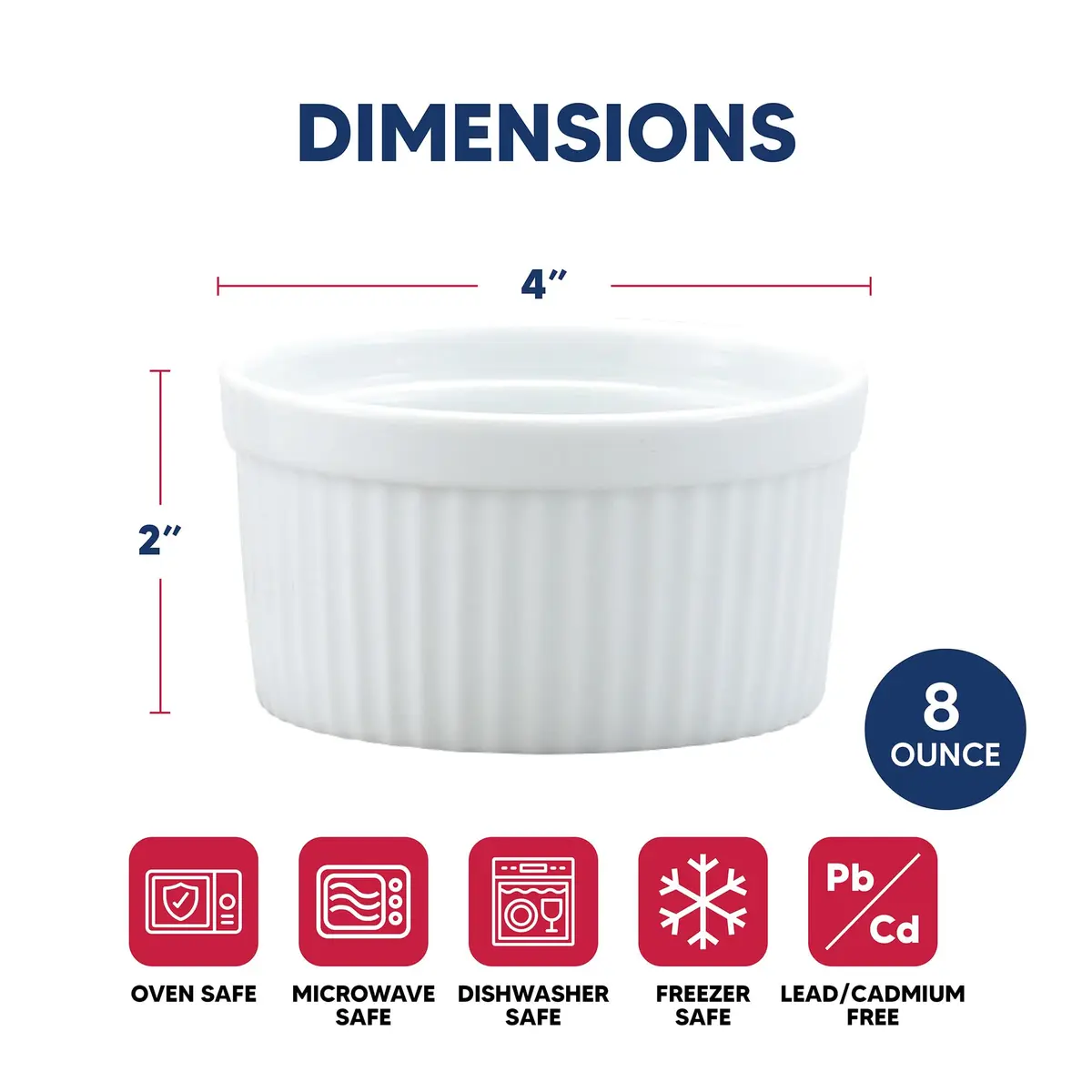 HIC Kitchen Souffle Ramekin Fine Porcelain 8oz Set of 6 | Oven & Microwave Safe - view 6