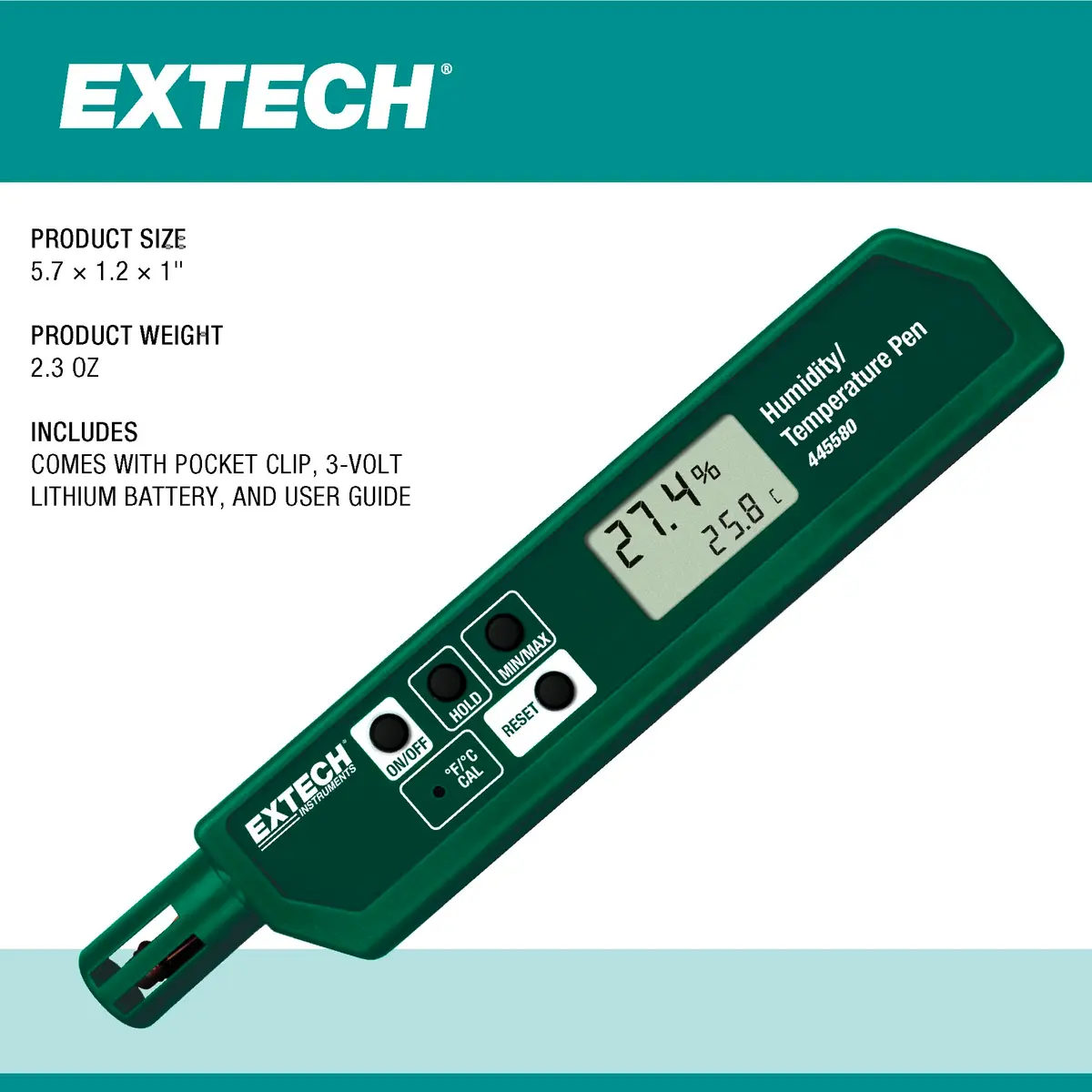 Extech Humidity and Temperature Pen, Compact Dual LCD, Fast Sensor - view 7