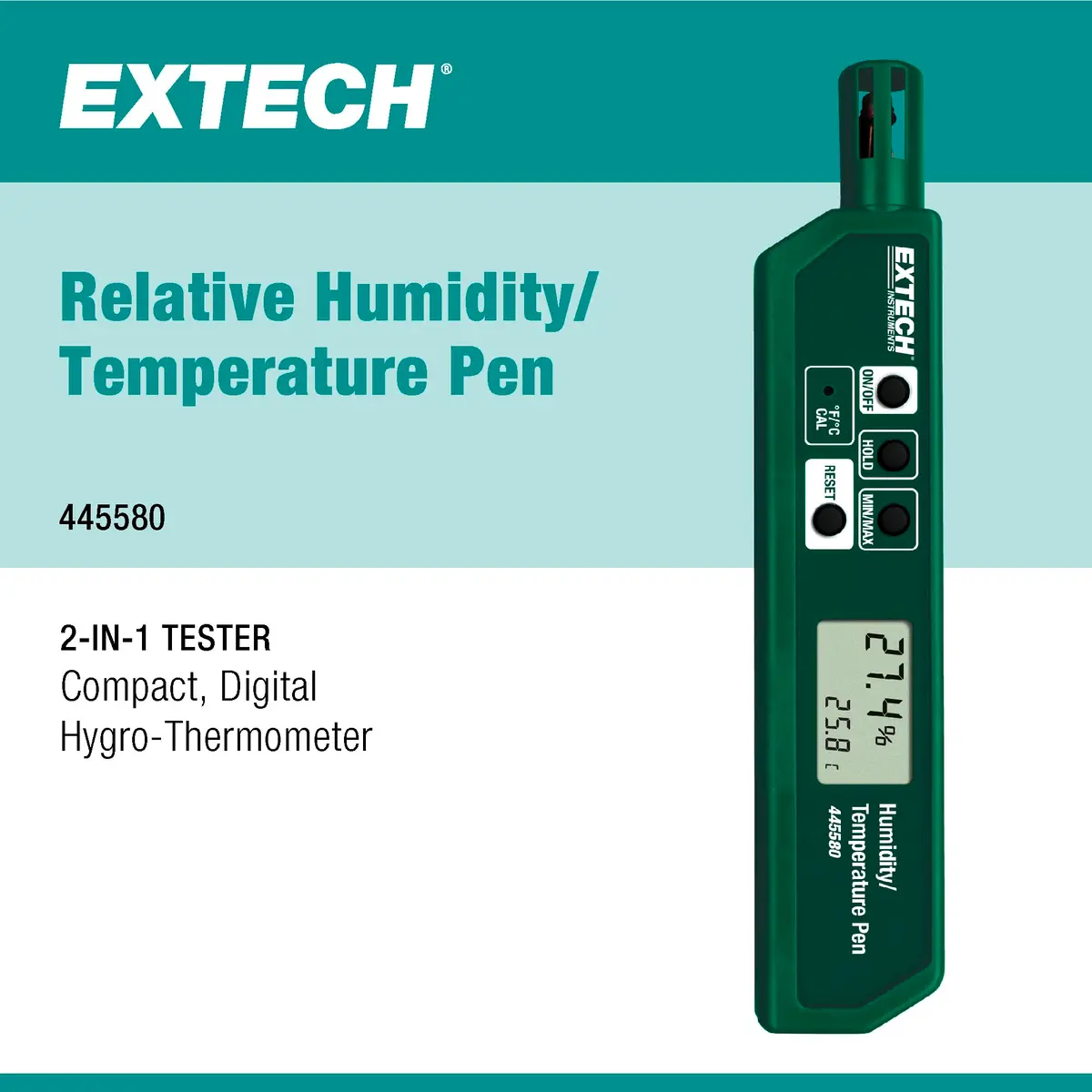 Extech Humidity and Temperature Pen, Compact Dual LCD, Fast Sensor - view 2
