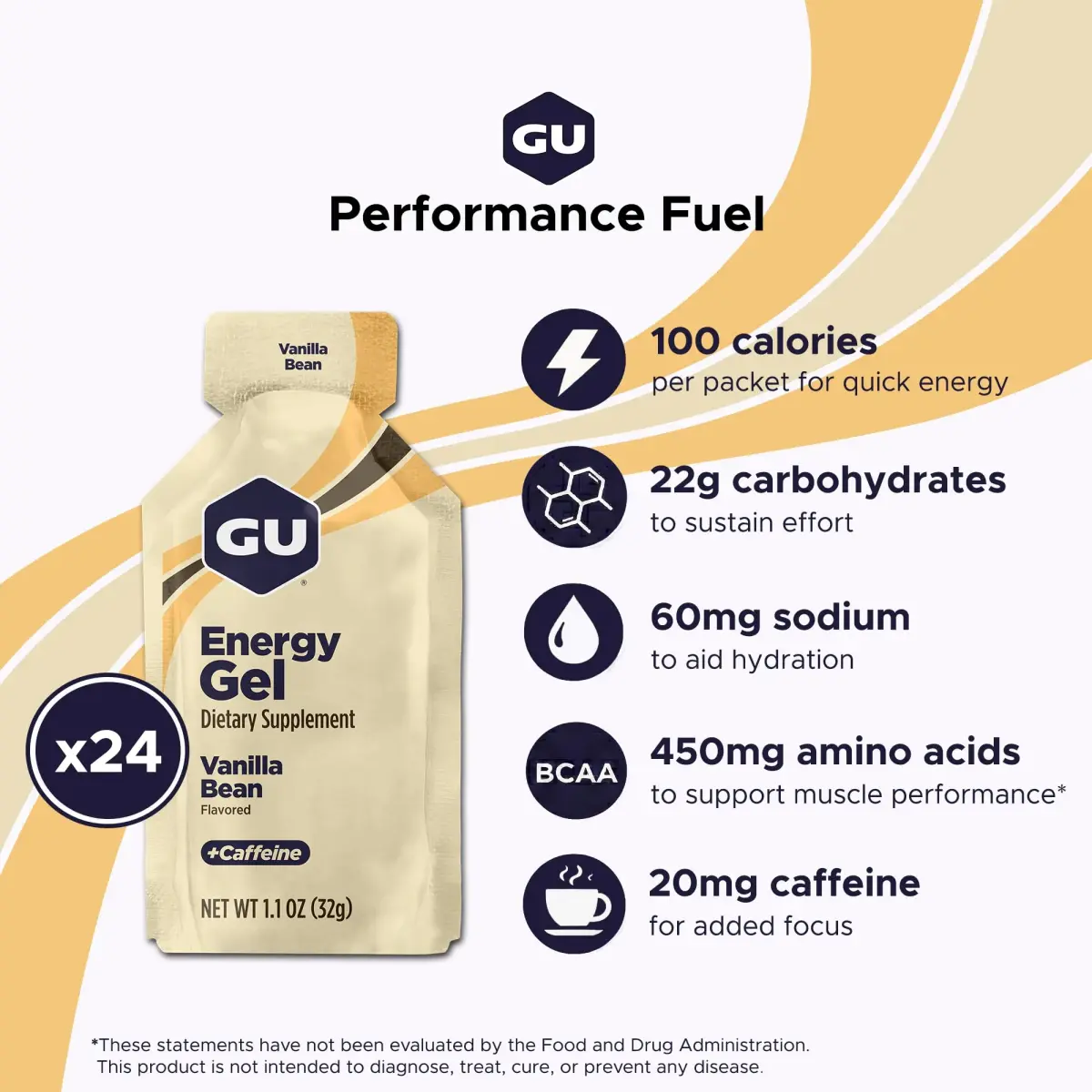GU Energy Original Sports Nutrition Energy Gel Vanilla Bean 24 Count (1.5 lb / 680 g) | Dual Source Energy for Athletes - view 2