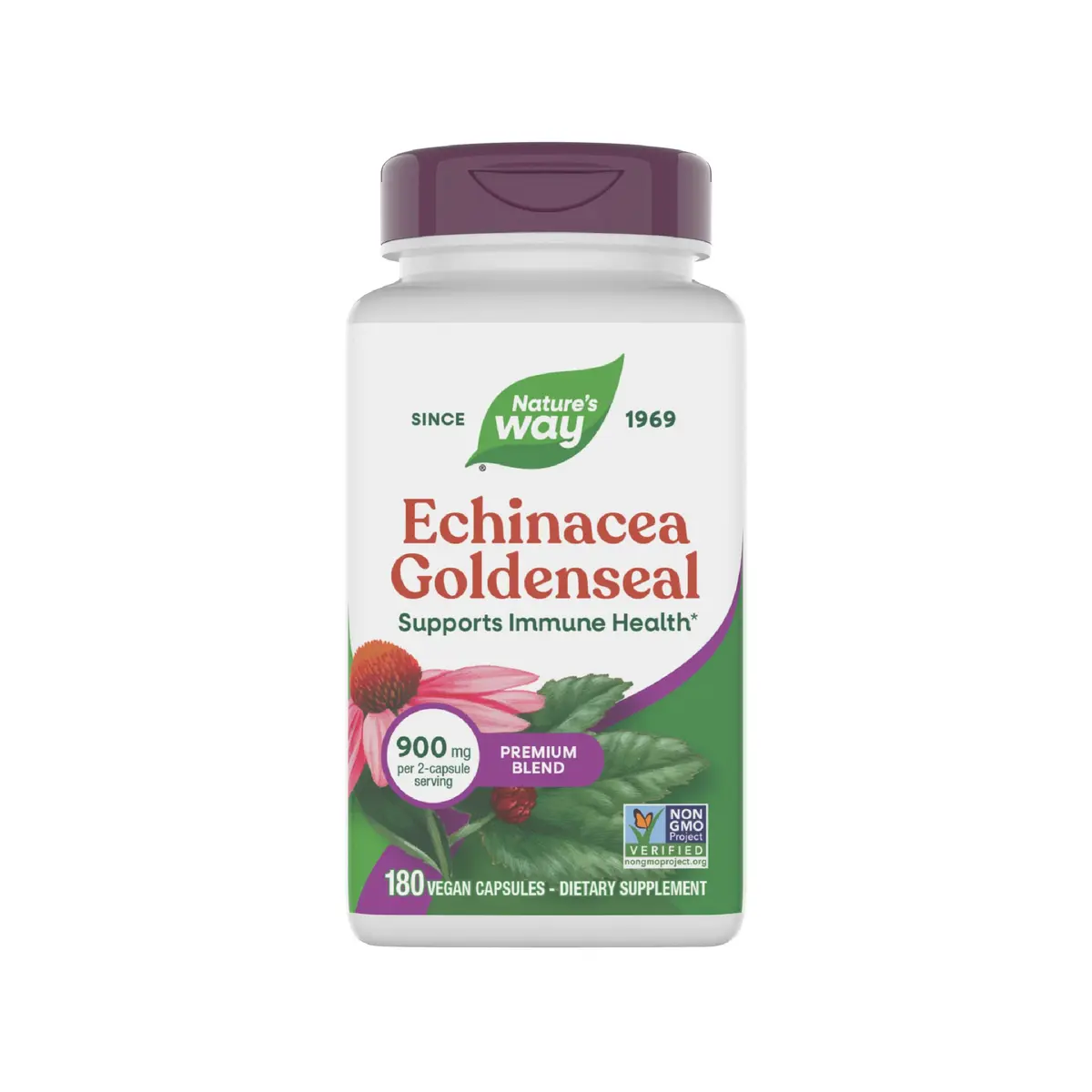 Natures Way Echinacea Goldenseal, 900 mg, 180 Veg Capsules | Supports Immune Health* - main product image
