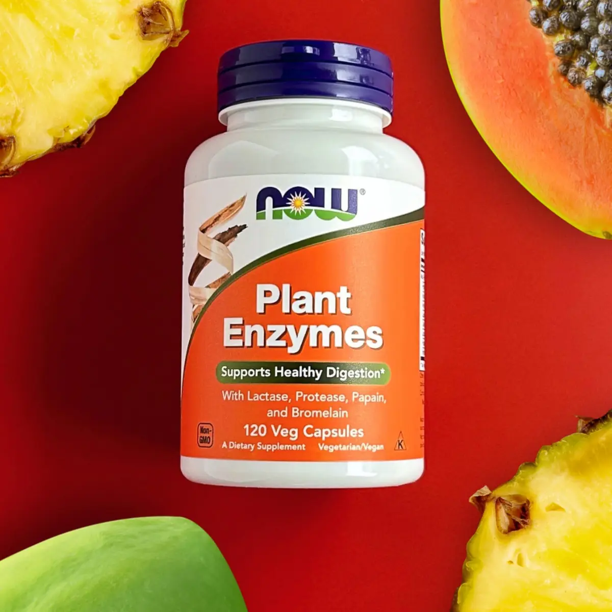 NOW Plant Enzymes Lactase Protease Bromelain 120 Veg Caps | Supports Digestion - view 7