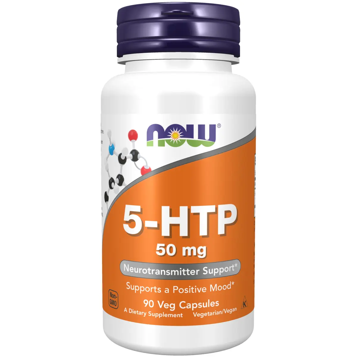 NOW Foods 5-HTP 50 mg Veg Capsules (90 Count) | Neurotransmitter Support for Positive Mood - main product image