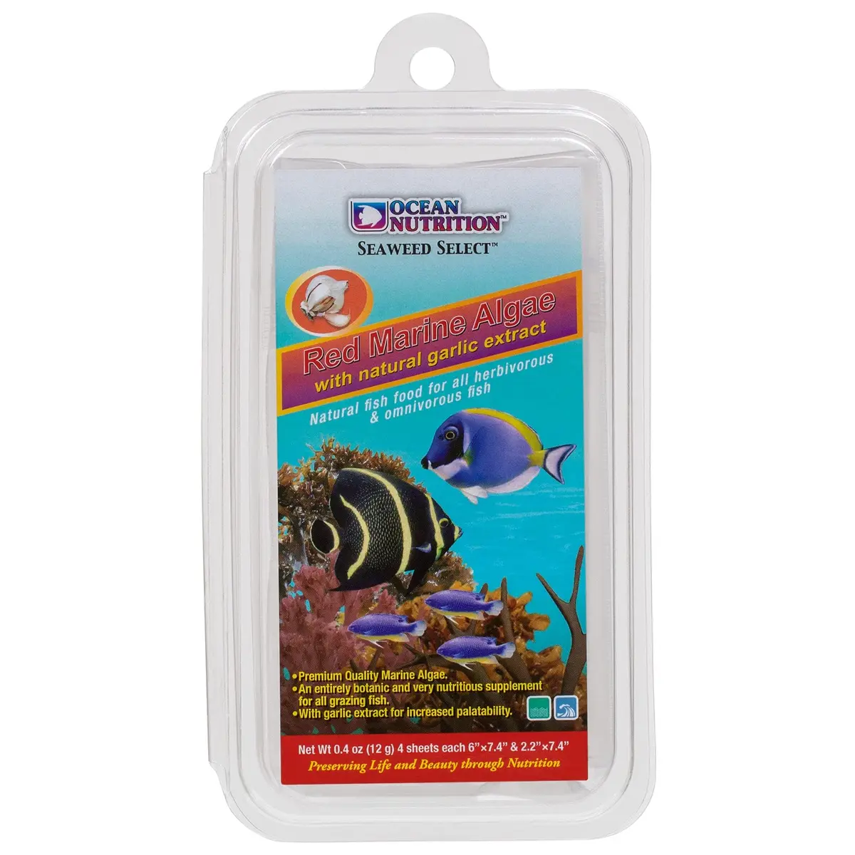 Ocean Nutrition Seaweed Sheets Red Marine Algae 0.4 oz | Natural fish food & color enhancer for marine & freshwater fish - main product image
