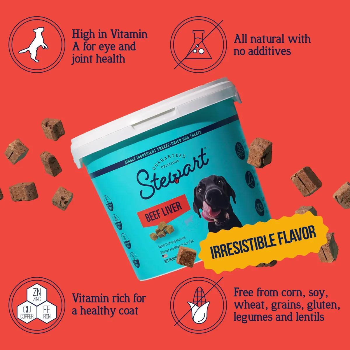 Stewart Freeze-Dried Dog Treats, 100% Beef Liver, 14 oz (397g) Tub | High Protein Training & Meal Topper - view 2