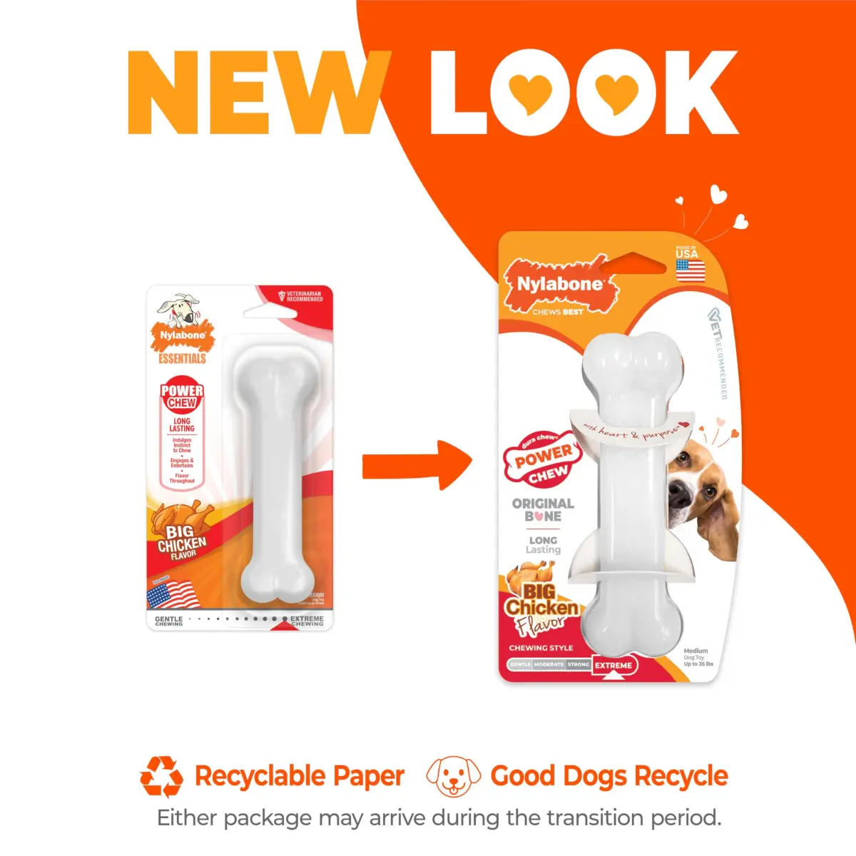 Nylabone Power Chew Original Bone Dog Chew Toy, Chicken Flavor, Medium | Durable Nylon Chew Toy for Aggressive Chewers - view 3