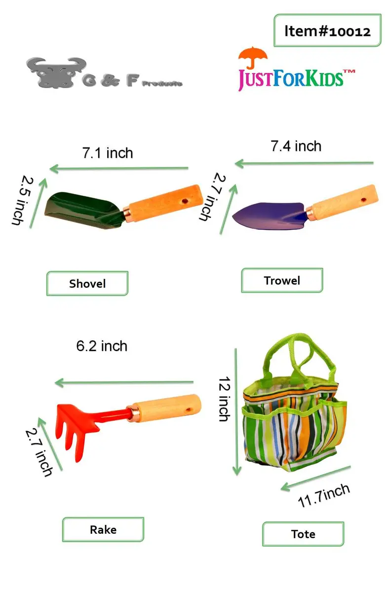 G & F Products Kids Garden Tools Set with Tote | Assorted Small Gardening Tools for Children - view 3