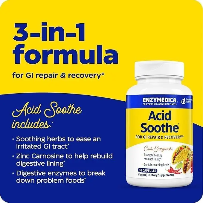 Enzymedica Acid Soothe Supplement for Women & Men - 90 Capsules | Digestive Support with Zinc Carnosine - view 2