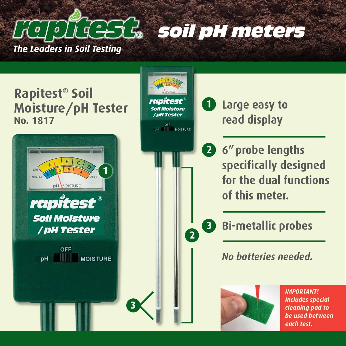 Luster Leaf Soil pH/Moisture Tester Black | Soil Acidity & Moisture Check - view 5