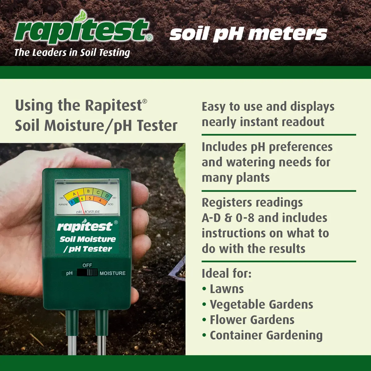 Luster Leaf Soil pH/Moisture Tester Black | Soil Acidity & Moisture Check - view 6