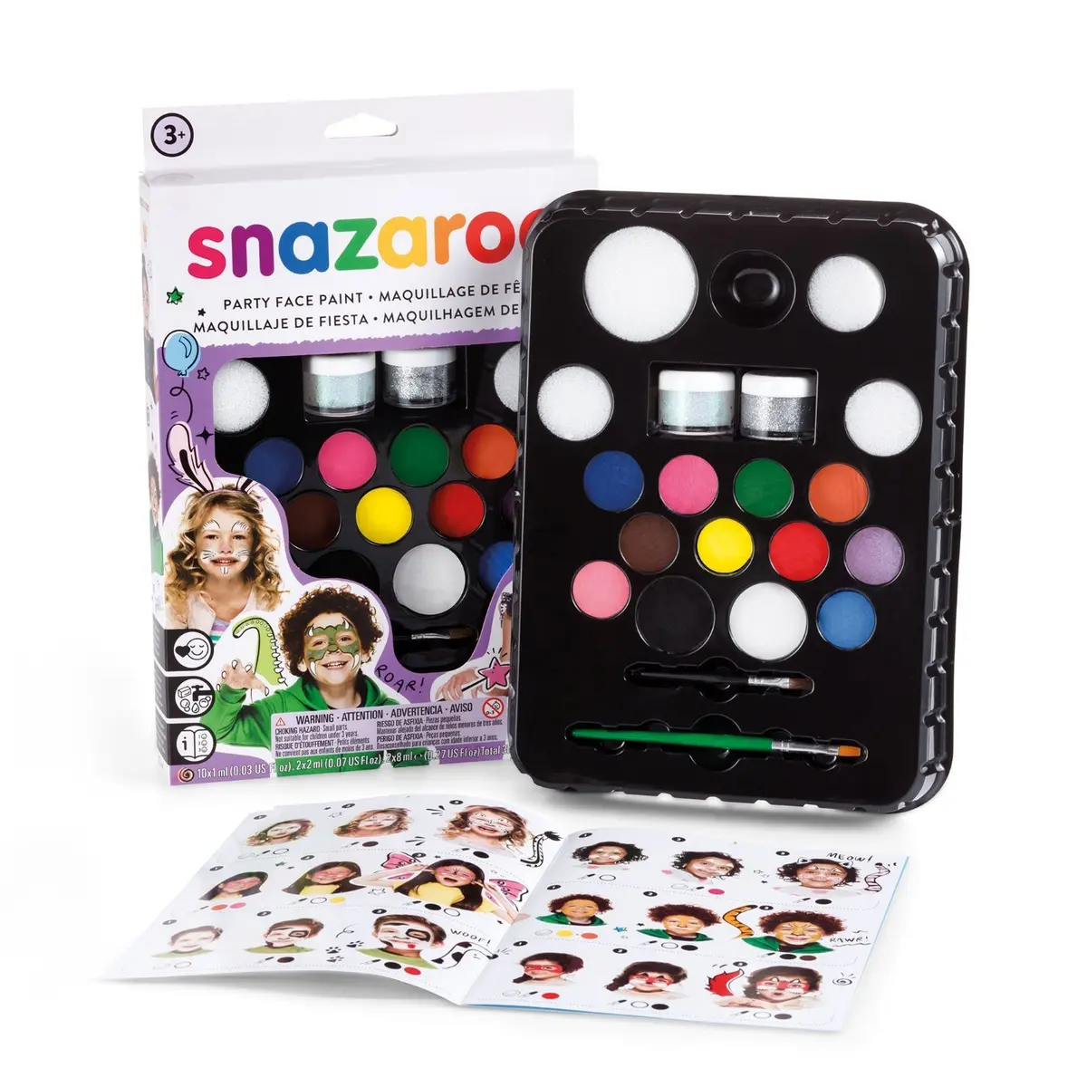Snazaroo Face Paint Kit Ultimate Party Pack 12-Color Palette with Brush Sponge Bio-Glitter & Guide - Non-Toxic Water-Based Easy Application - main product image