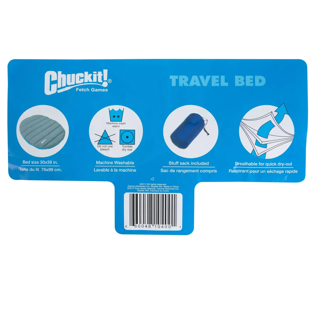 Chuckit! Travel Pillow Dog Bed Water Resistant Blue/Grey 76cm x 90cm (30" x 39") | Portable Comfort for Medium to Large Dogs - view 5