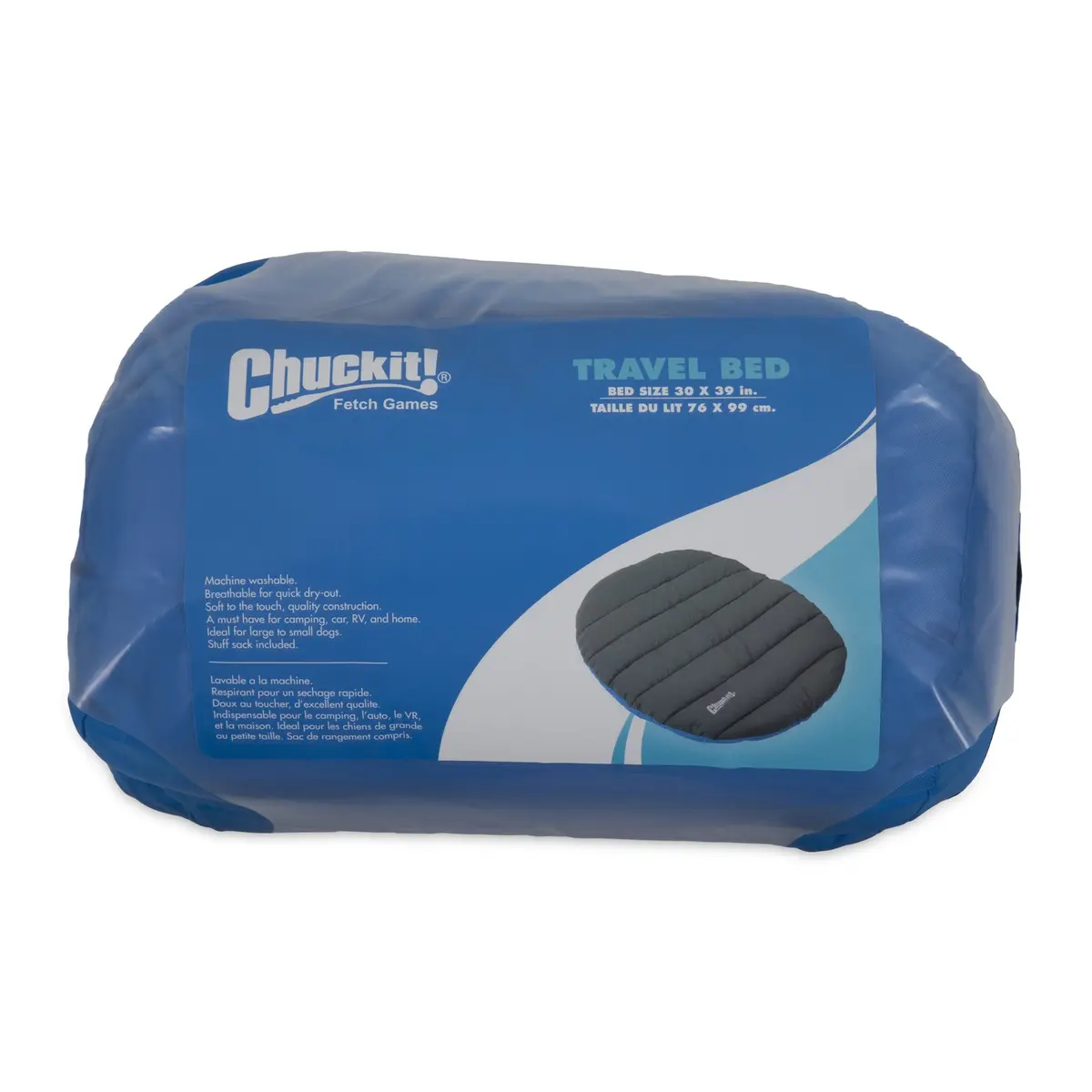 Chuckit! Travel Pillow Dog Bed Water Resistant Blue/Grey 76cm x 90cm (30" x 39") | Portable Comfort for Medium to Large Dogs - view 8
