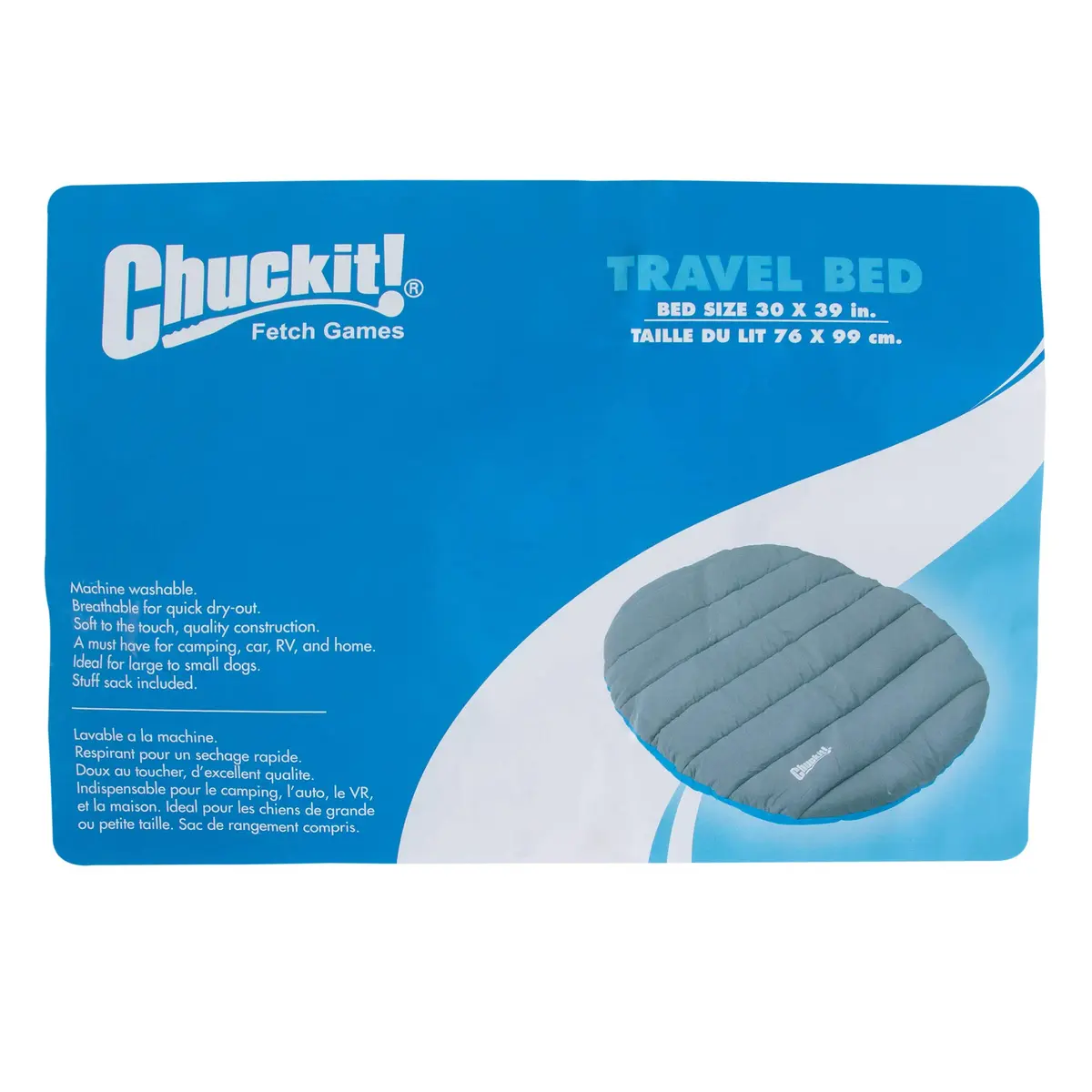 Chuckit! Travel Pillow Dog Bed Water Resistant Blue/Grey 76cm x 90cm (30" x 39") | Portable Comfort for Medium to Large Dogs - view 2