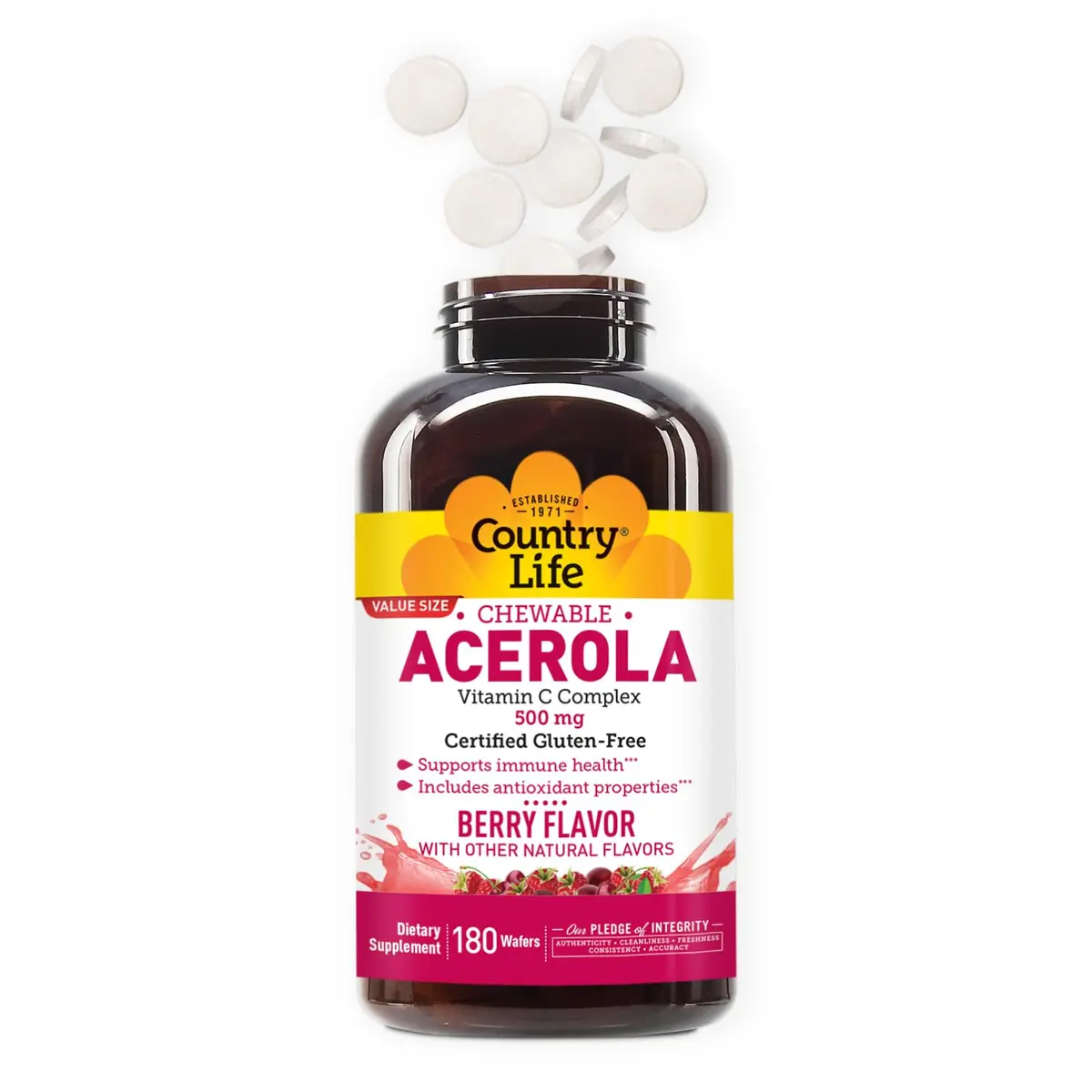 Country Life Acerola Vitamin C Complex 500 mg Chewable Wafers | Supports Immune & Antioxidant Health - view 6