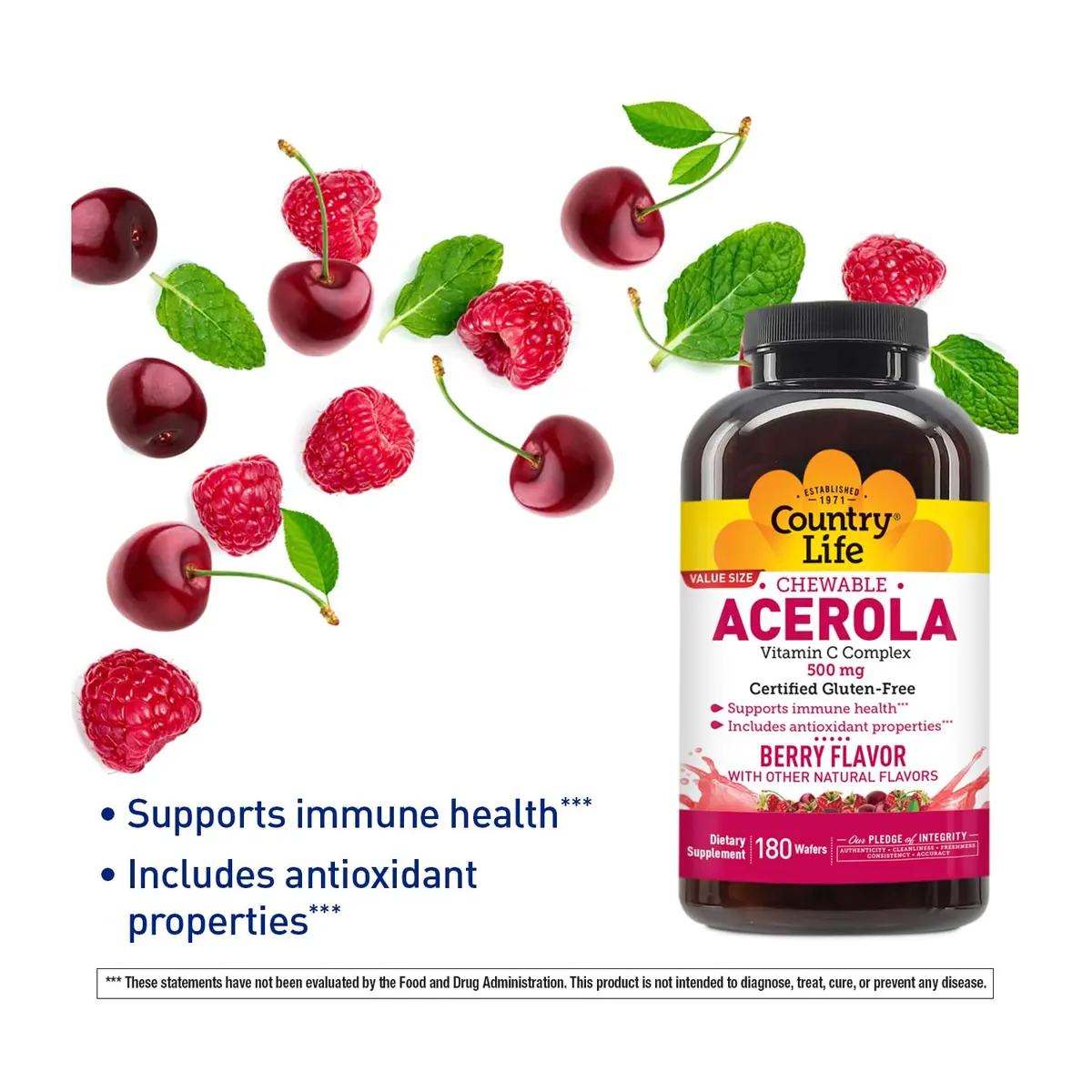 Country Life Acerola Vitamin C Complex 500 mg Chewable Wafers | Supports Immune & Antioxidant Health - view 2