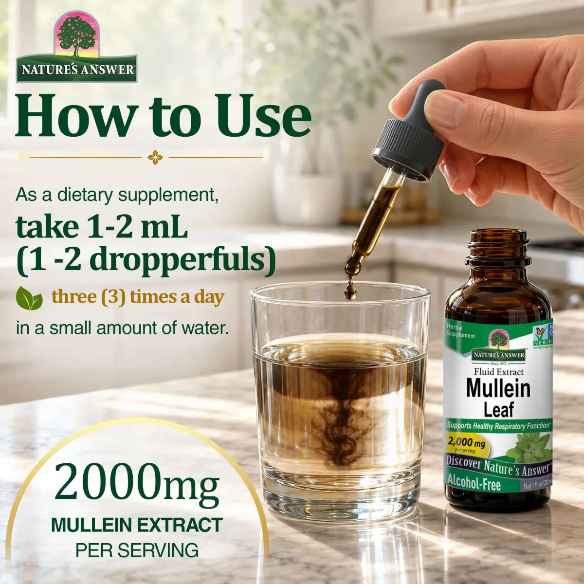 Nature's Answer Mullein Leaf Herbal Supplement 1 fl oz (29.57 ml) | Supports Respiratory Health - view 3