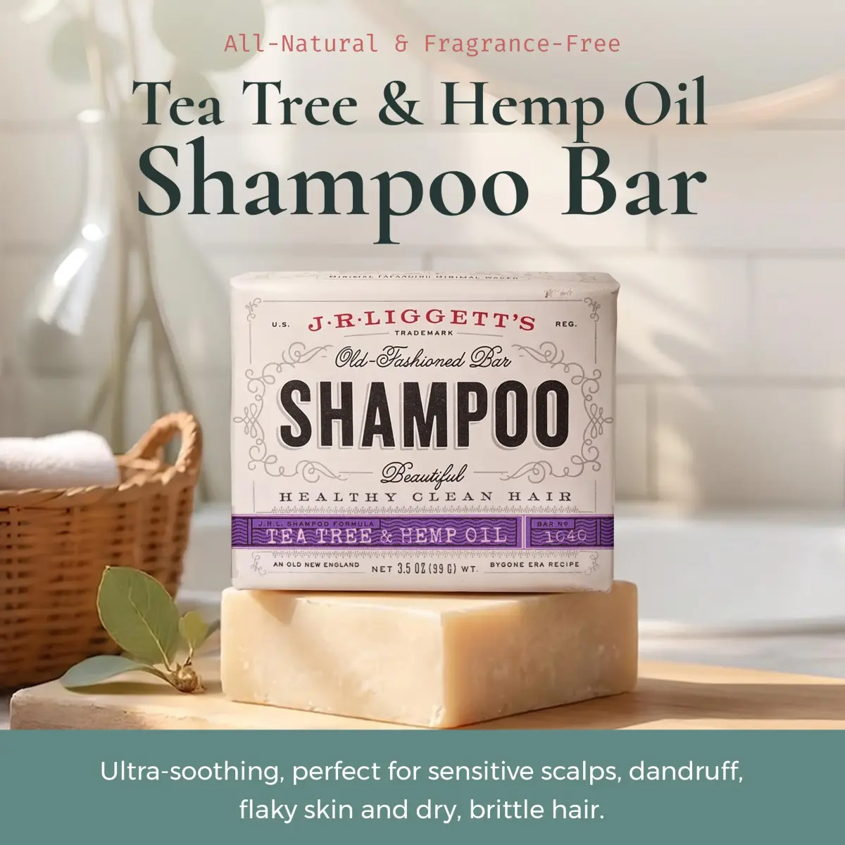 J·R·LIGGETT'S All-Natural Shampoo Bar Tea Tree & Hemp Oil 99g (3.5 oz) | Supports Strong & Healthy Hair - view 2