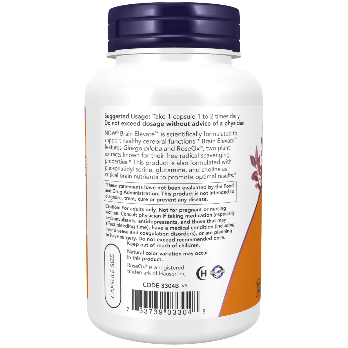 NOW Brain Elevate™ Ginkgo Biloba & RoseOx® 120 Veg Caps | Supports Healthy Cerebral Functions - view 3
