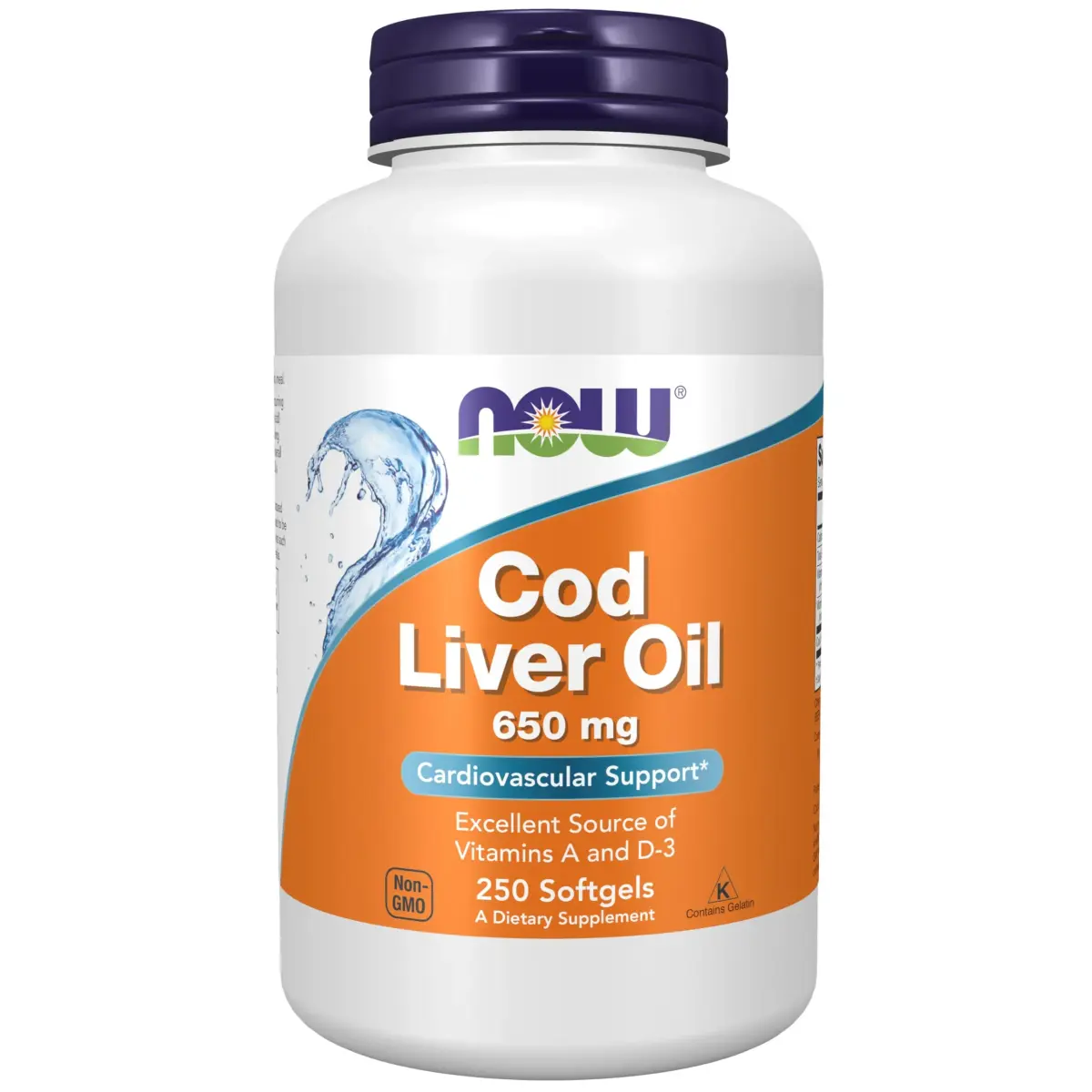 NOW Foods Cod Liver Oil 650 mg, 250 Softgels | Excellent Source of Vitamins A & D-3 - main product image