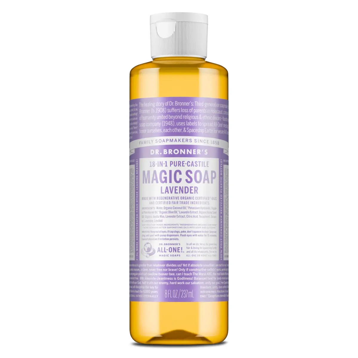 Dr. Bronner's Pure-Castile Liquid Soap Lavender 236ml (8 Fl Oz) | Gentle Face, Body, Baby & Sensitive Skin Cleanser - main product image