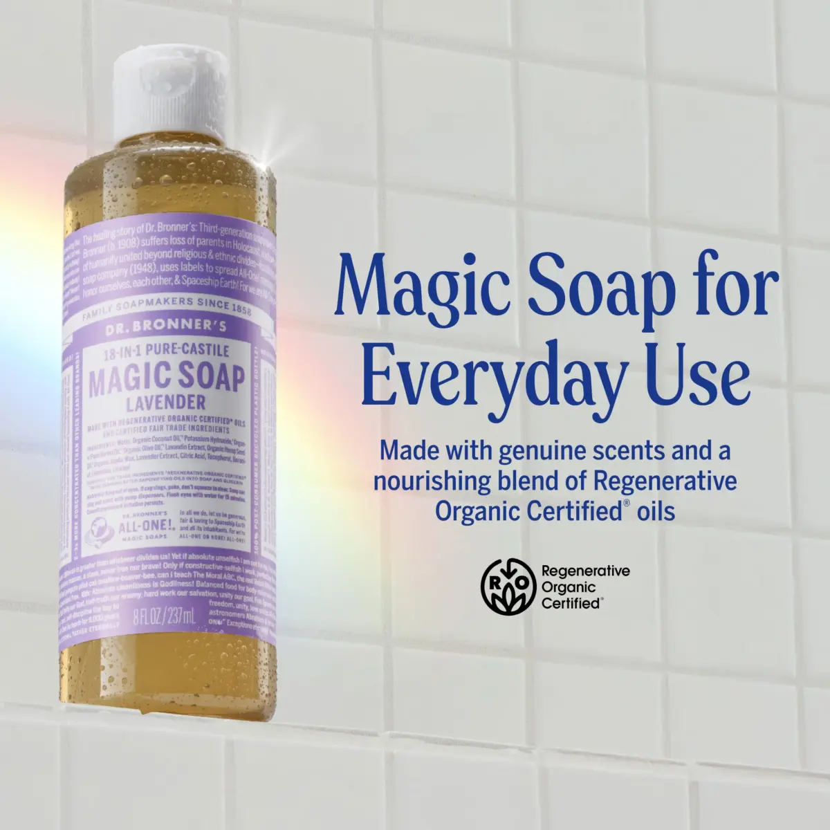 Dr. Bronner's Pure-Castile Liquid Soap Lavender 236ml (8 Fl Oz) | Gentle Face, Body, Baby & Sensitive Skin Cleanser - view 2