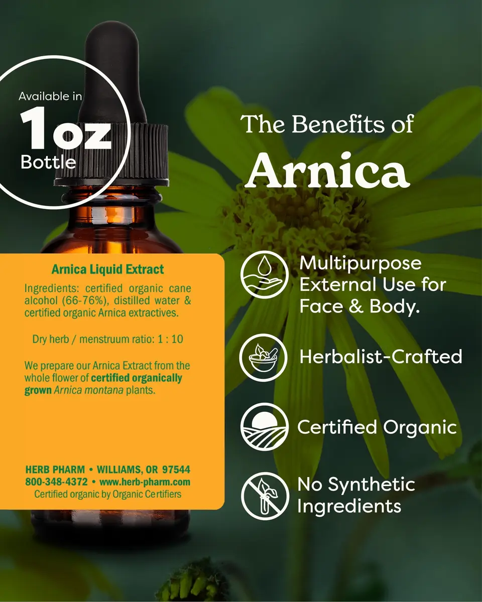 Herb Pharm Arnica Liquid Herbal Extract 29.57ml (1 Fl Oz) | Certified Organic Topical for Face & Body - view 2
