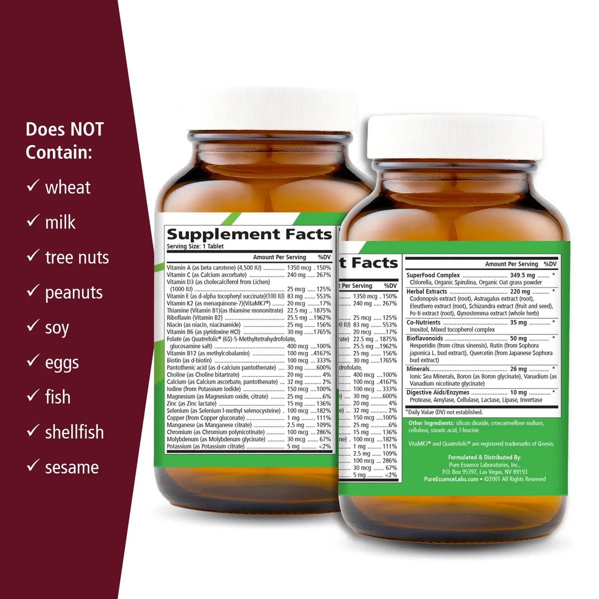 PURE ESSENCE LABS One n Only Whole Food Multivitamin 30 Tablets | Superfoods, Minerals, Enzymes, D3, B12, Biotin - view 2