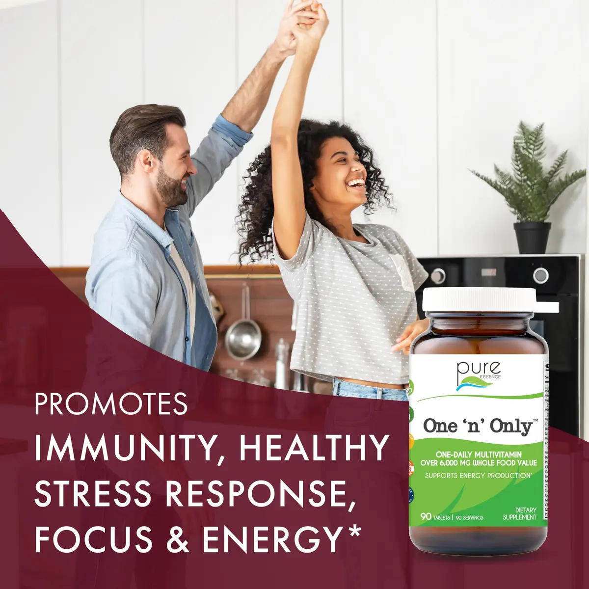 PURE ESSENCE LABS One n Only Whole Food Multivitamin 30 Tablets | Superfoods, Minerals, Enzymes, D3, B12, Biotin - view 3