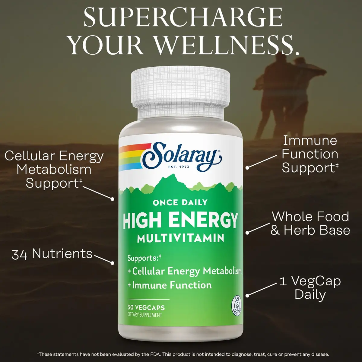 SOLARAY Once Daily High Energy Multivitamin 30 VegCaps | Supports Cellular Energy & Immunity - view 3