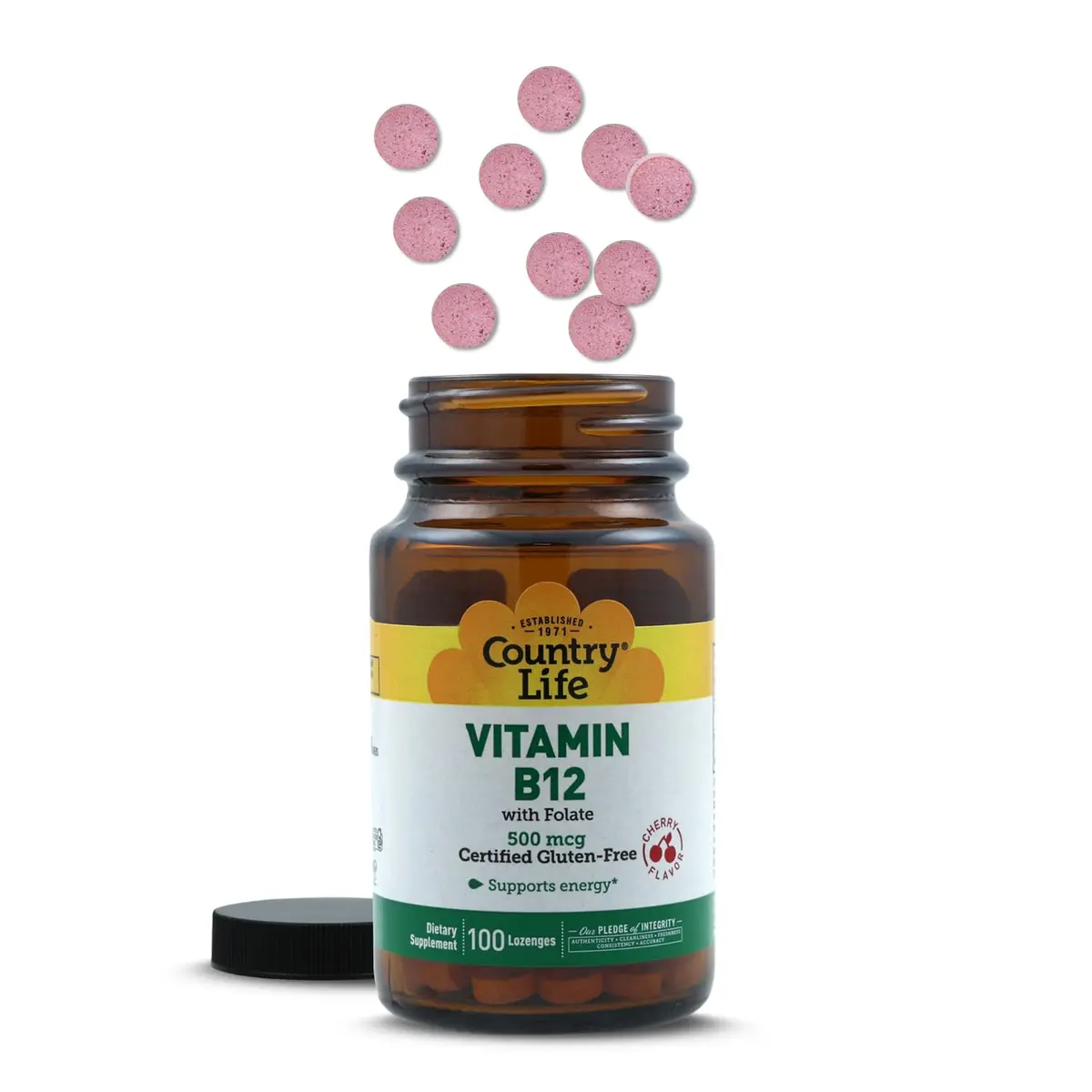 Country Life Vitamin B12 with Folate 500mcg | Supports Energy & Red Blood Cell Production (100 Lozenges) - view 6