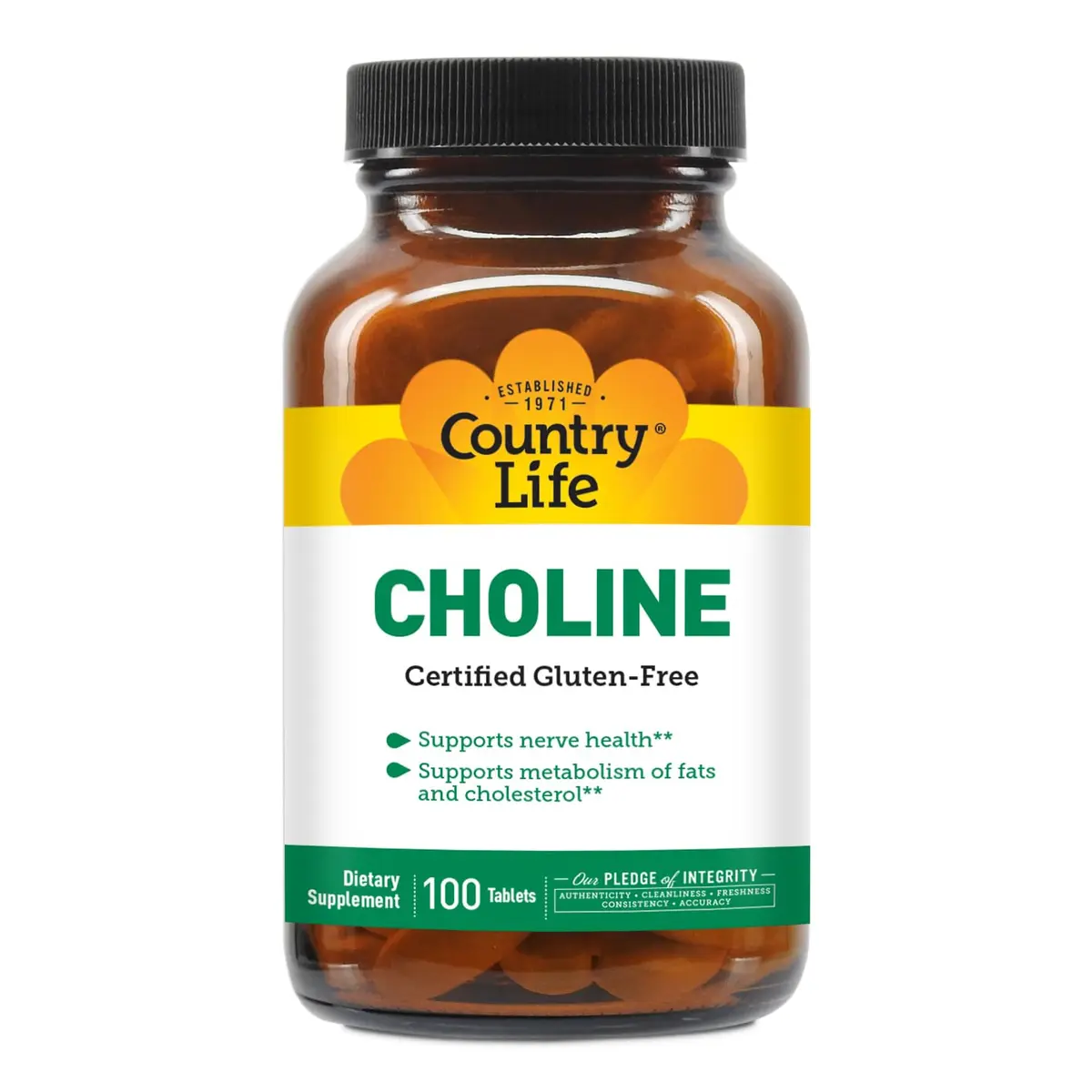 Country Life Choline 266mg Vegan Gluten Free Halal Tablets 100 Count | Supports Nerve Health & Metabolism - main product image